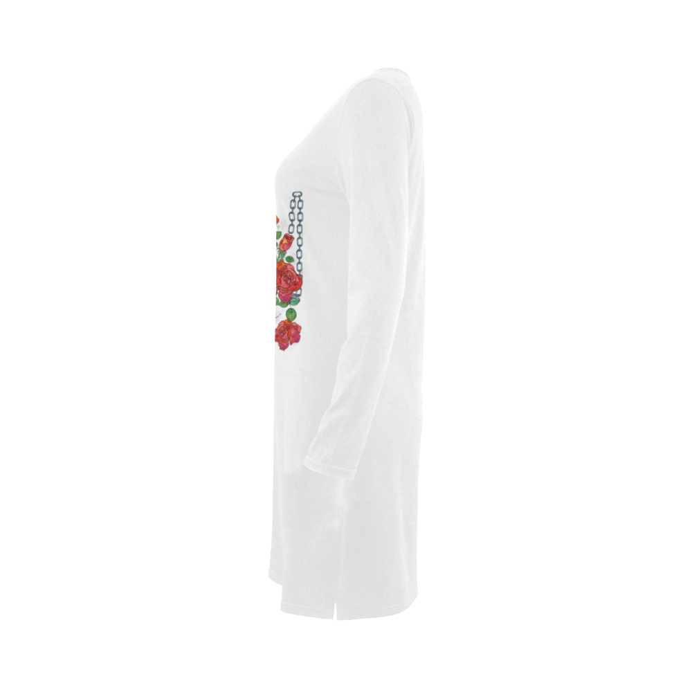 watercolor skull and roses Demeter Long Sleeve Nightdress (Model D03)