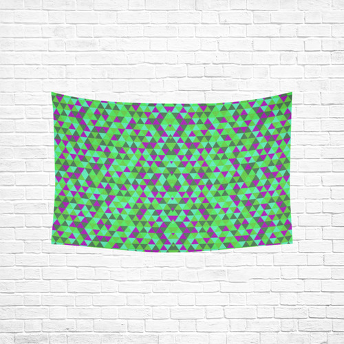 Fucsia and green mini rectangles Cotton Linen Wall Tapestry 60"x 40"