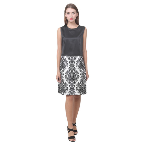 Black and White Damask b Eos Women's Sleeveless Dress (Model D01)