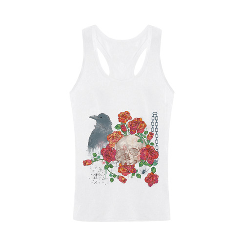 watercolor skull and roses Plus-size Men's I-shaped Tank Top (Model T32)