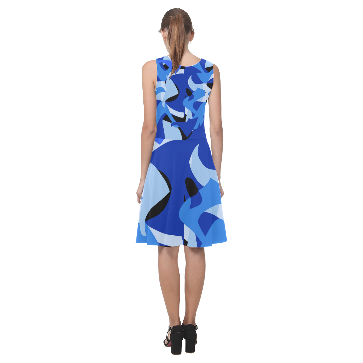 A201 Abstract Shades of Blue and Black Atalanta Casual Sundress(Model D04)