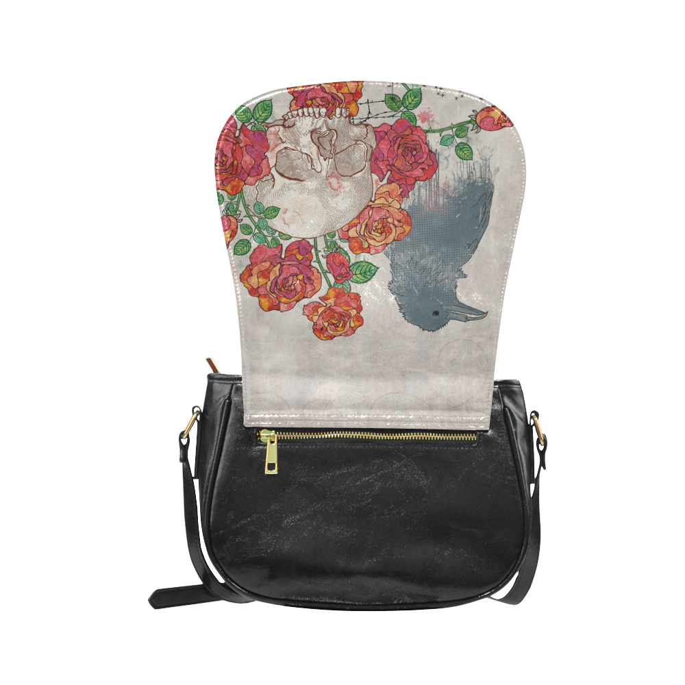 watercolor skull and roses Classic Saddle Bag/Large (Model 1648)