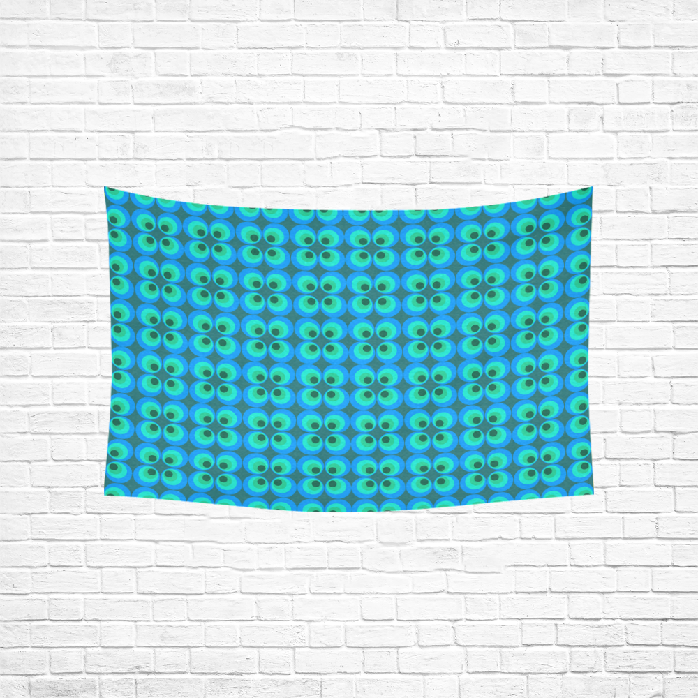 Blue and green retro circles Cotton Linen Wall Tapestry 60"x 40"