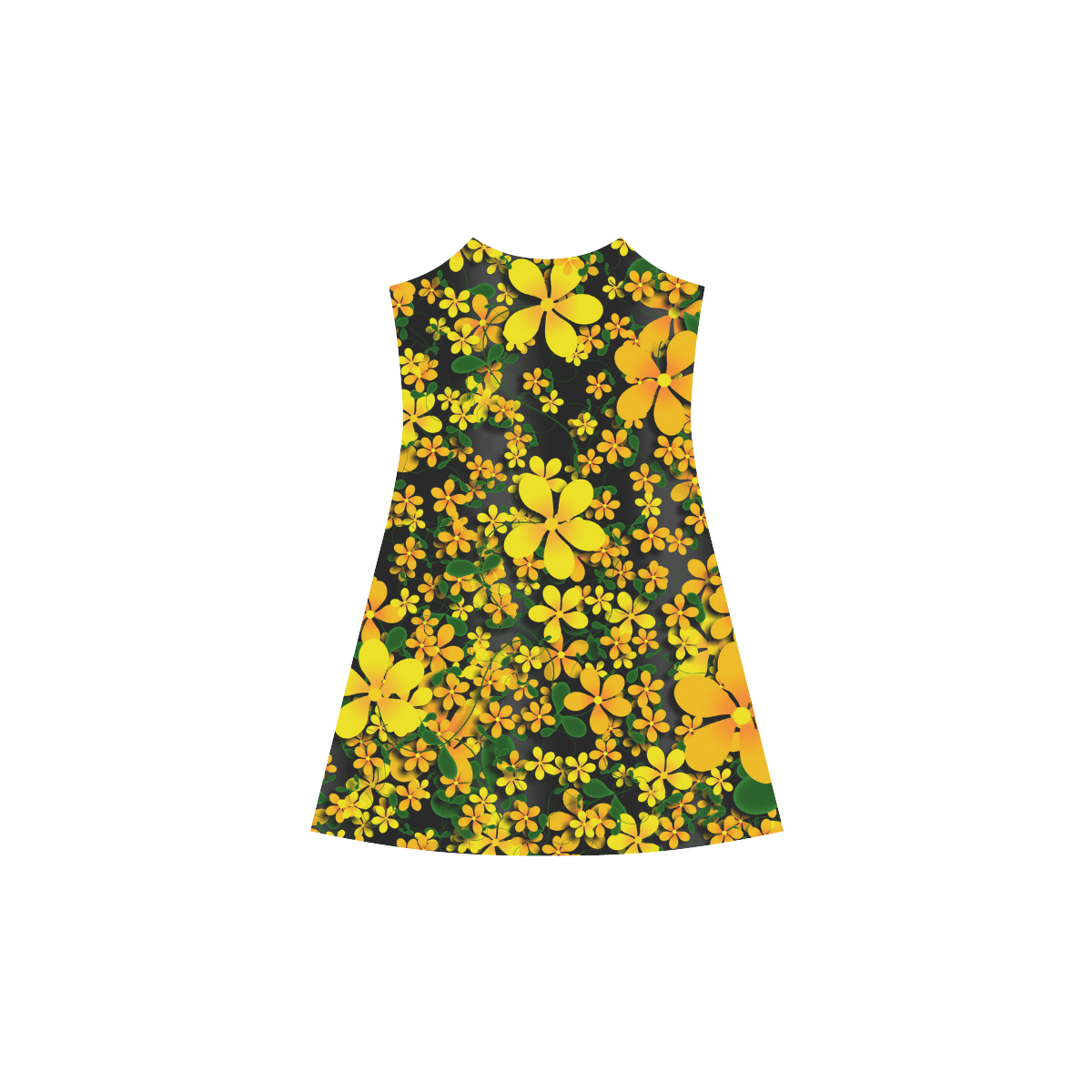 Pretty Orange & Yellow Flowers on Black Alcestis Slip Dress (Model D05)