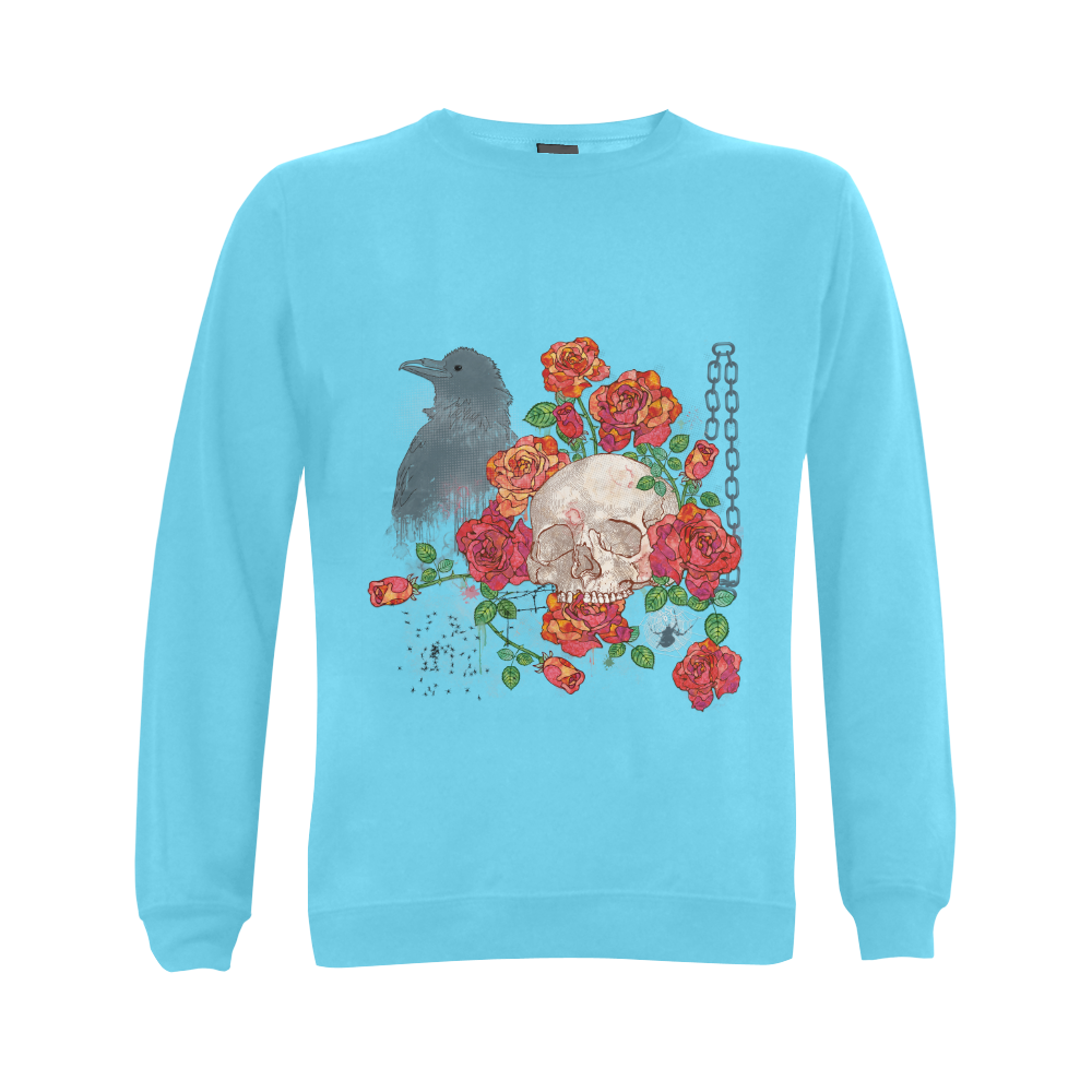 watercolor skull and roses Gildan Crewneck Sweatshirt(NEW) (Model H01)