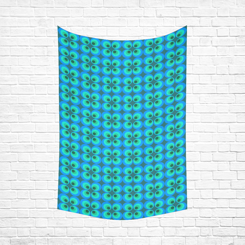 Blue and green retro circles Cotton Linen Wall Tapestry 60"x 90"