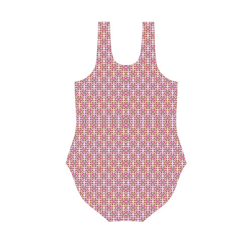 Retro Pink and Brown Pattern Vest One Piece Swimsuit (Model S04)