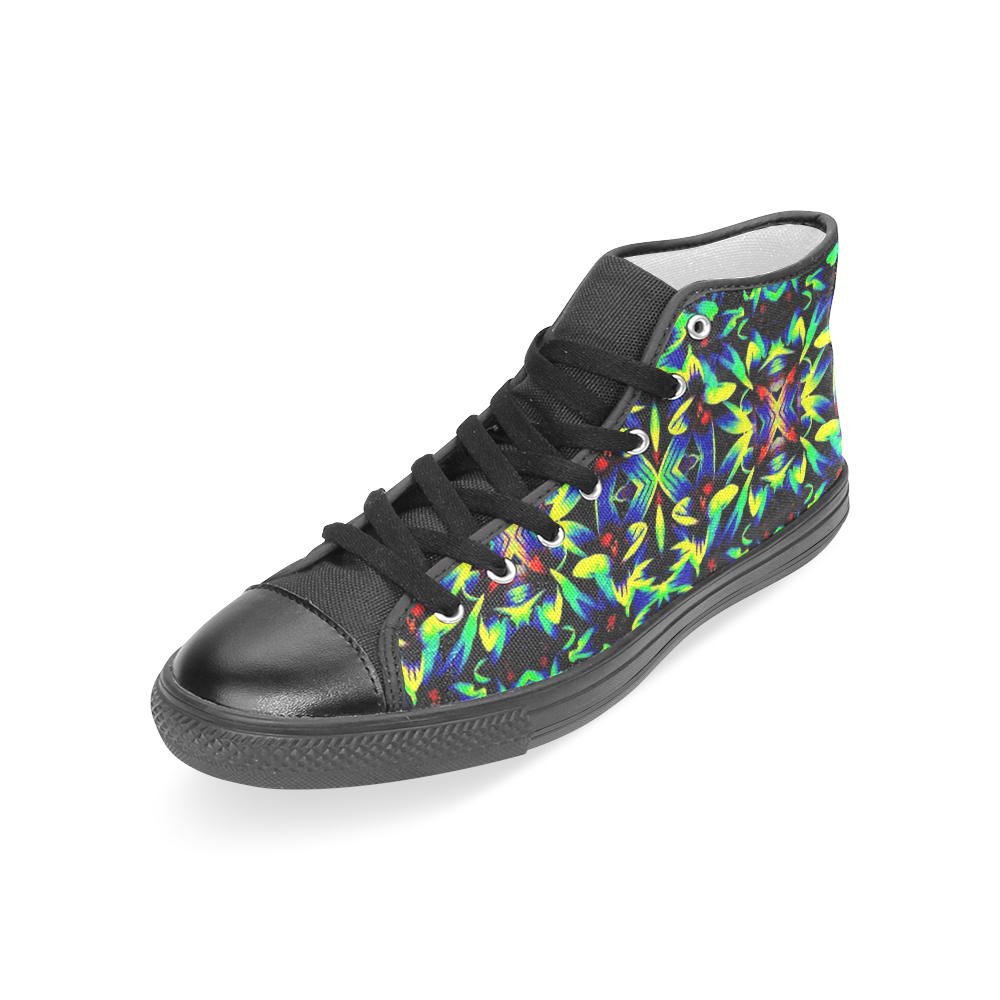 Cool Green Blue Yellow Design Women's Classic High Top Canvas Shoes (Model 017)