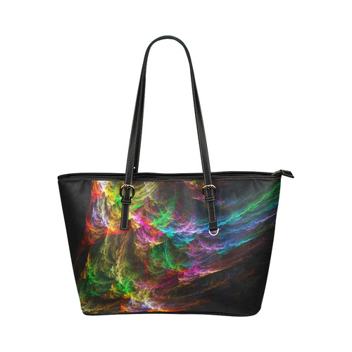 Colorful Abstract Fractal Tornado Leather Tote Bag/Small (Model 1651)