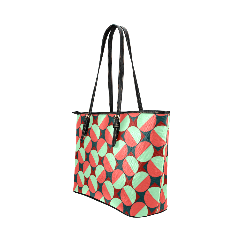 Modernist Geometric Tiles Leather Tote Bag/Large (Model 1651)