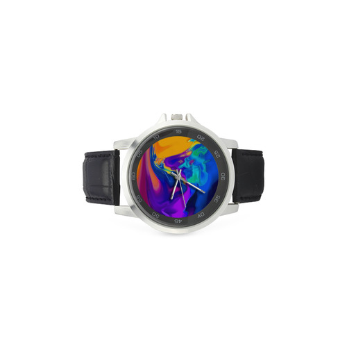 The PERFECT WAVE abstract multicolored Unisex Stainless Steel Leather Strap Watch(Model 202)