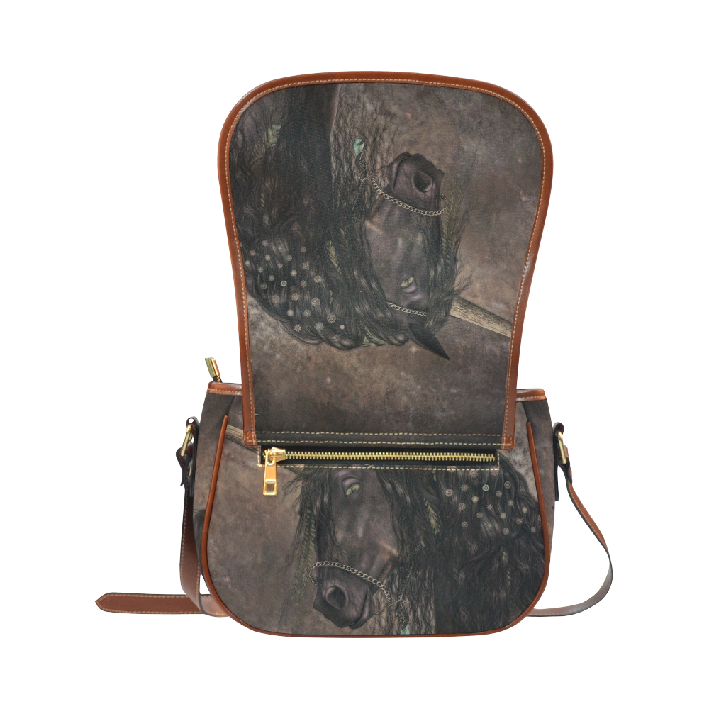 Dreamy Unicorn with brown grunge background Saddle Bag/Large (Model 1649)