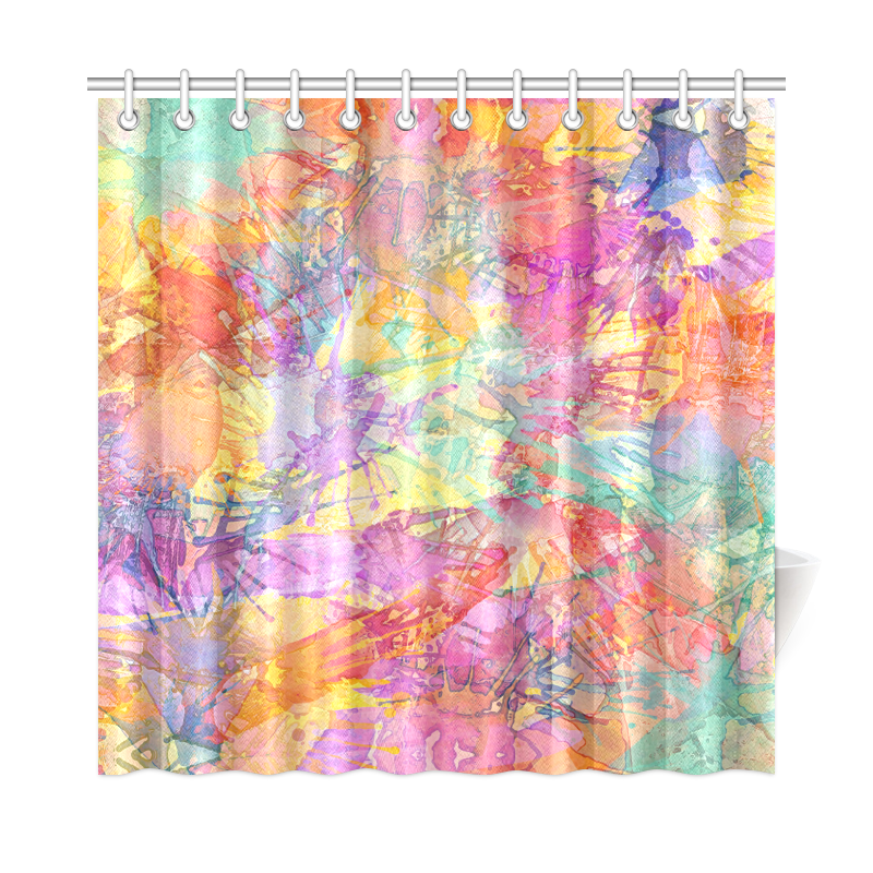 Watercolor Painting Splashes Pastel Multicolored Shower Curtain 72"x72"