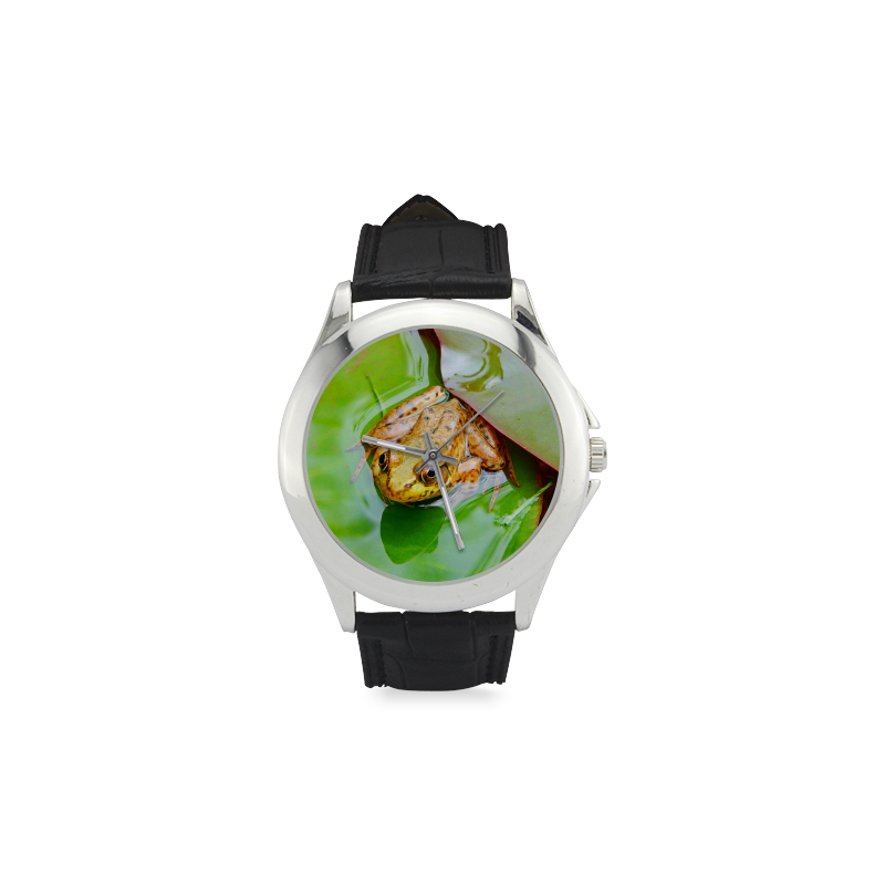Frog on a Lily-pad Women's Classic Leather Strap Watch(Model 203)