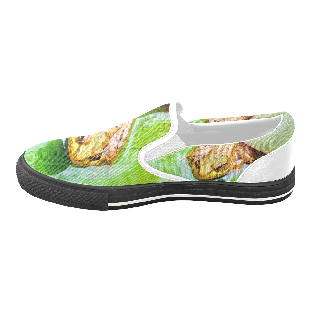 Frog on a Lily-pad Women's Unusual Slip-on Canvas Shoes (Model 019)