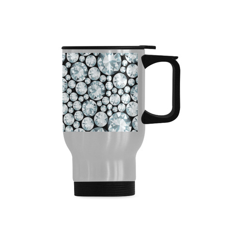 Luxurious white Diamond Pattern Travel Mug (Silver) (14 Oz)