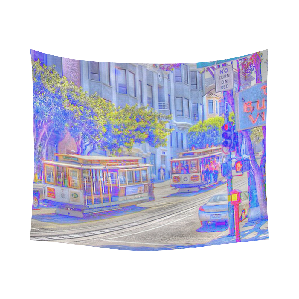 San Francisco neon Cotton Linen Wall Tapestry 60"x 51"