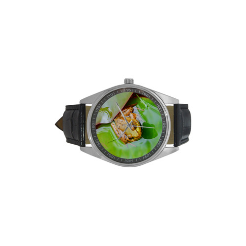 Frog on a Lily-pad Men's Casual Leather Strap Watch(Model 211)