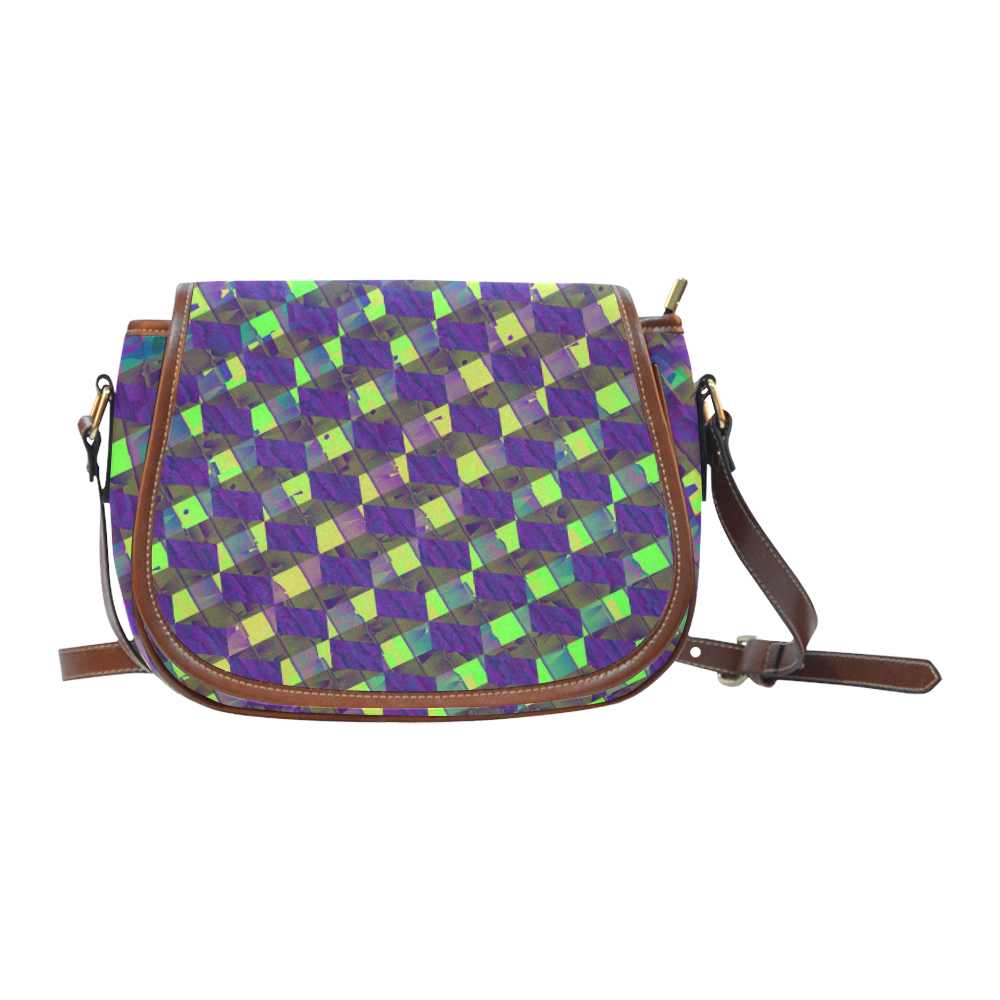 Yellow Blue and Green Colorful Abstract Saddle Bag/Small (Model 1649) Full Customization