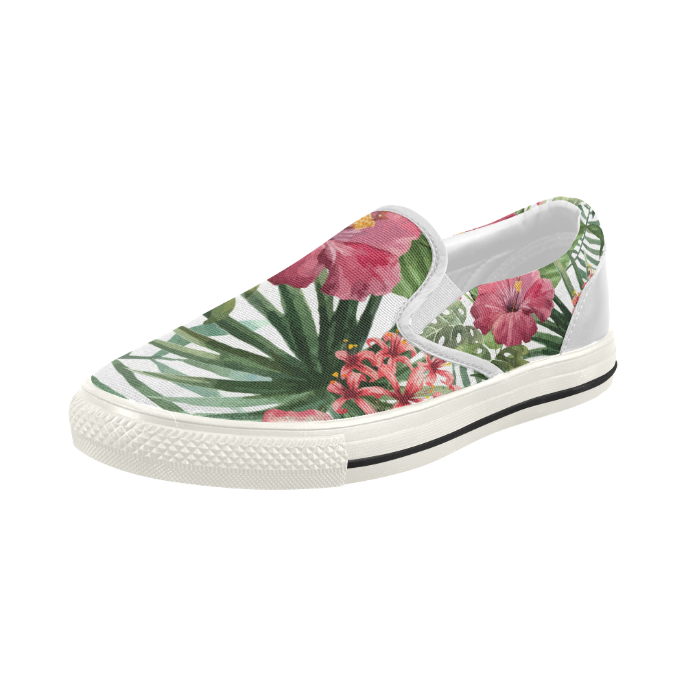 Beautiful Tropical Flowers Nature Women's Slip-on Canvas Shoes (Model 019)