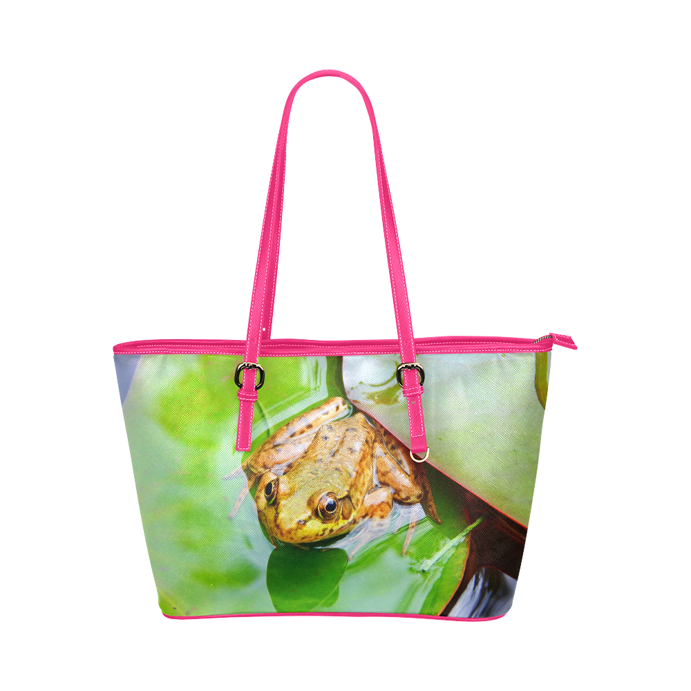 Frog on a Lily-pad Leather Tote Bag/Large (Model 1651)