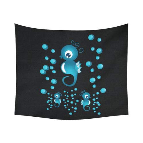 Sea horses in blue Cotton Linen Wall Tapestry 60"x 51"