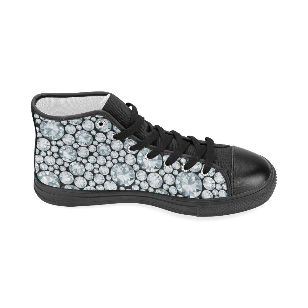 Luxurious white Diamond Pattern Women's Classic High Top Canvas Shoes (Model 017)
