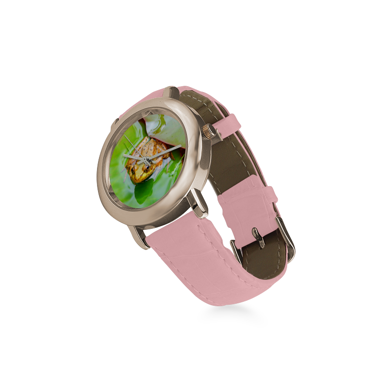 Frog on a Lily-pad Women's Rose Gold Leather Strap Watch(Model 201)