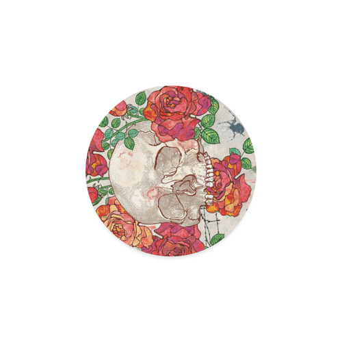 watercolor skull and roses Round Coaster