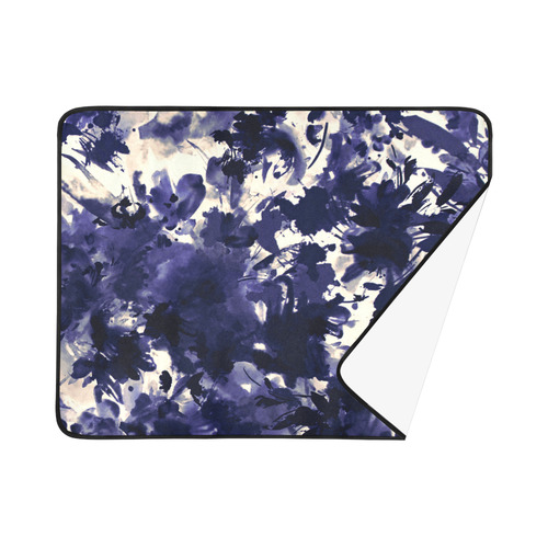 abstract floral in deep indigo blue and white Beach Mat 78"x 60"