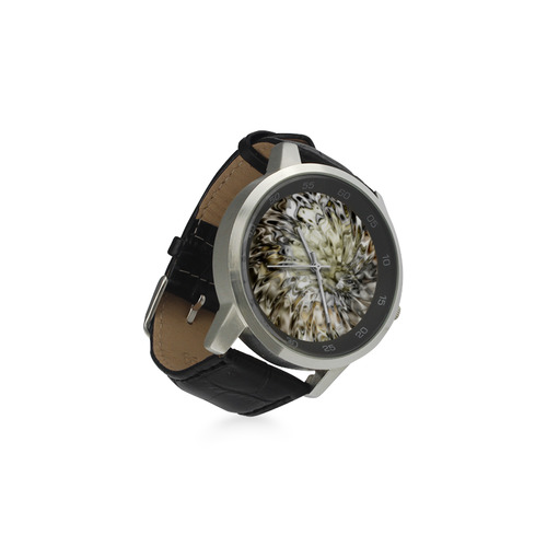 MAGIC SWIRL RIPPLES black brown cream Unisex Stainless Steel Leather Strap Watch(Model 202)