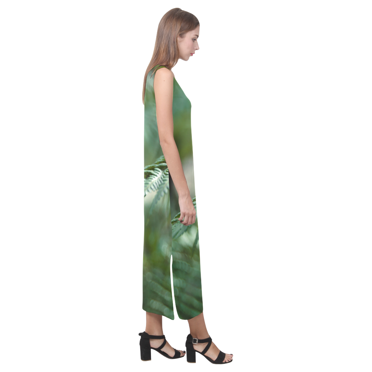 Nature green Phaedra Sleeveless Open Fork Long Dress (Model D08)