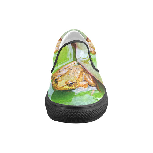 Frog on a Lily-pad Women's Unusual Slip-on Canvas Shoes (Model 019)
