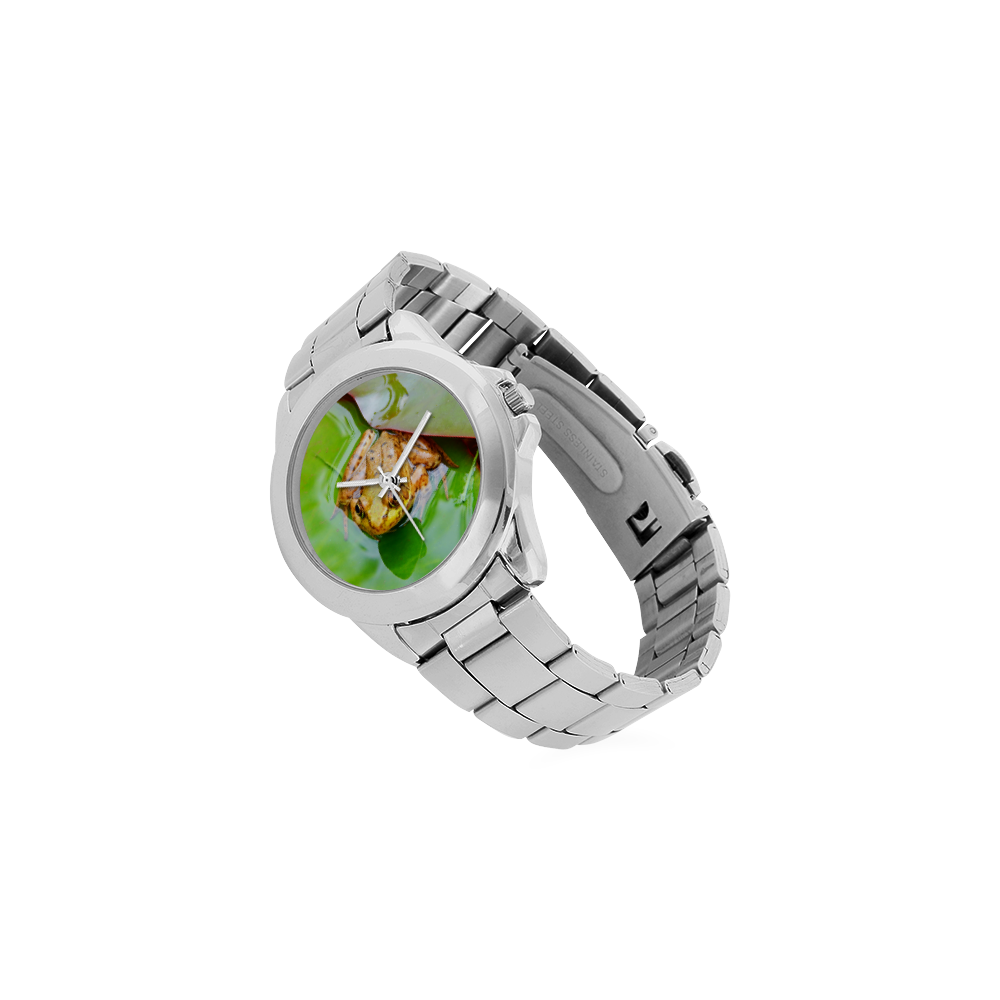 Frog on a Lily-pad Unisex Stainless Steel Watch(Model 103)