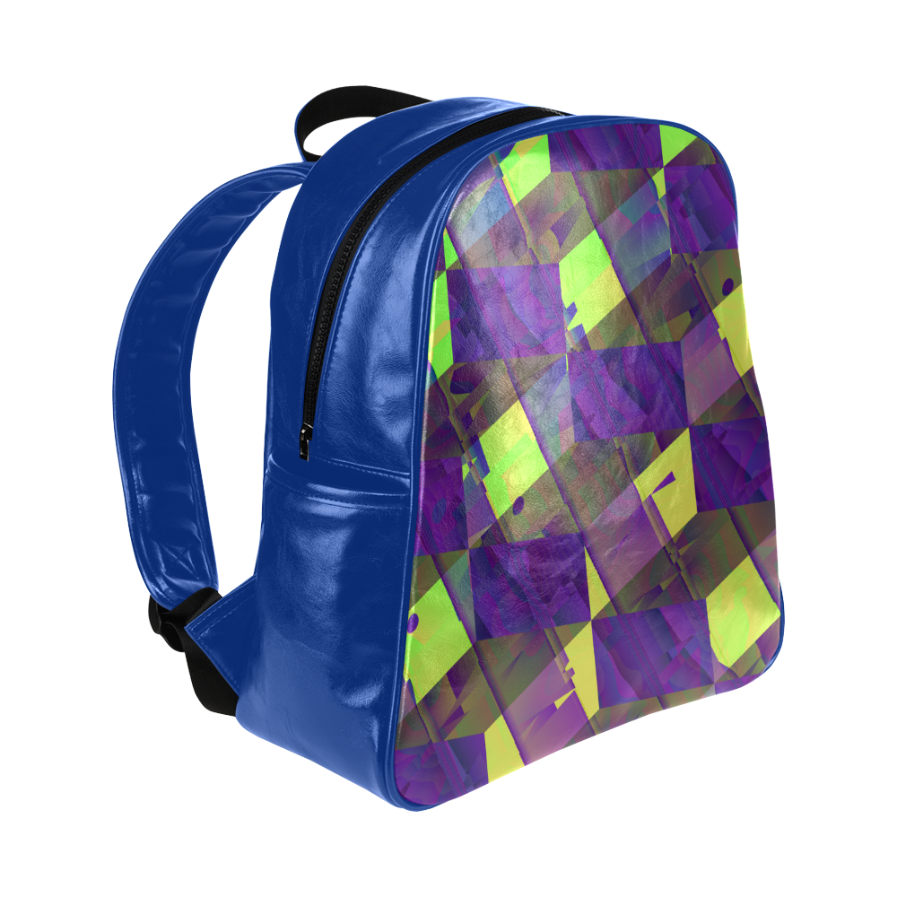 Yellow Blue and Green Colorful Abstract Multi-Pockets Backpack (Model 1636)