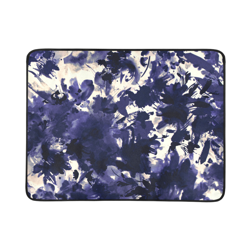 abstract floral in deep indigo blue and white Beach Mat 78"x 60"