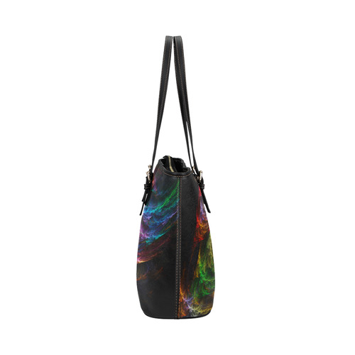 Colorful Abstract Fractal Tornado Leather Tote Bag/Large (Model 1651)