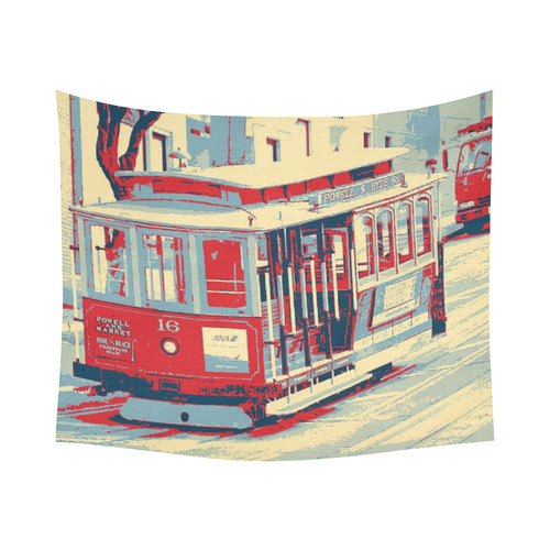 San Francisco blue red Cotton Linen Wall Tapestry 60"x 51"