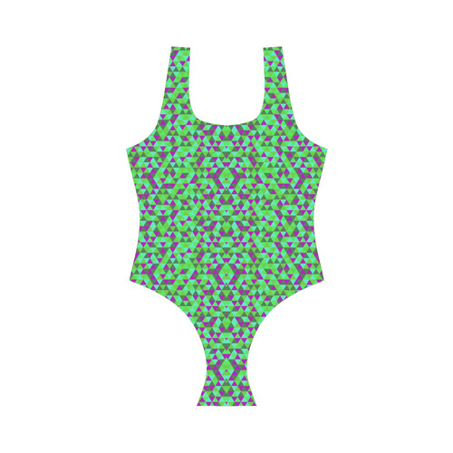 Fucsia and green mini rectangles Vest One Piece Swimsuit (Model S04)