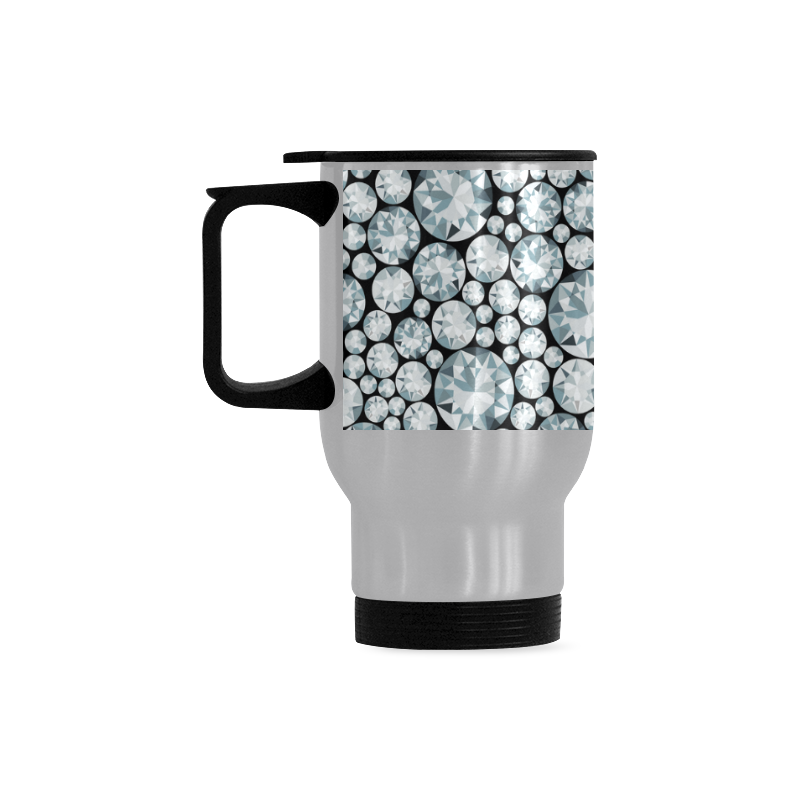 Luxurious white Diamond Pattern Travel Mug (Silver) (14 Oz)