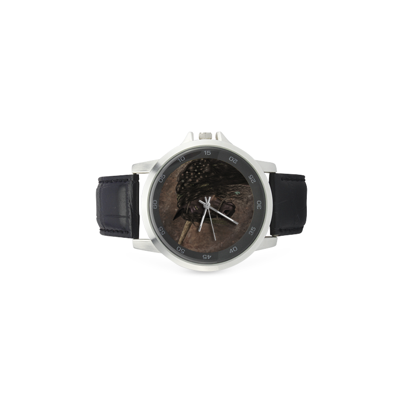 Dreamy Unicorn with brown grunge background Unisex Stainless Steel Leather Strap Watch(Model 202)