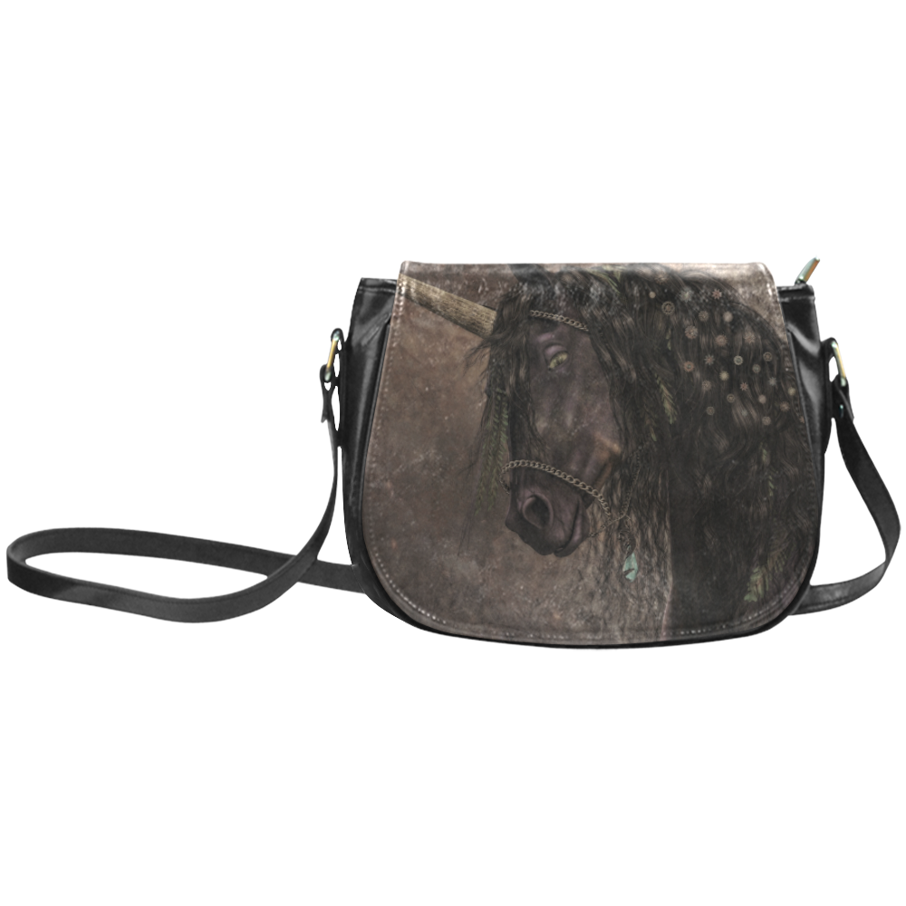 Dreamy Unicorn with brown grunge background Classic Saddle Bag/Small (Model 1648)