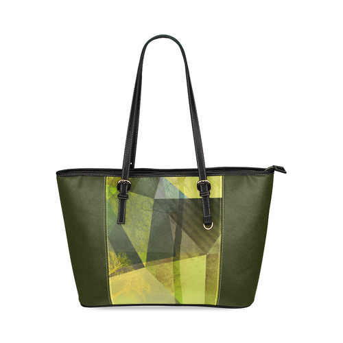 Graphical Trees and Triangles P24-G-Design-11_ Leather Tote Bag/Small (Model 1640)