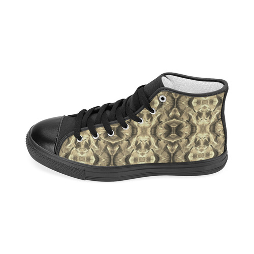 Gold Fabric Pattern Design Women's Classic High Top Canvas Shoes (Model 017)
