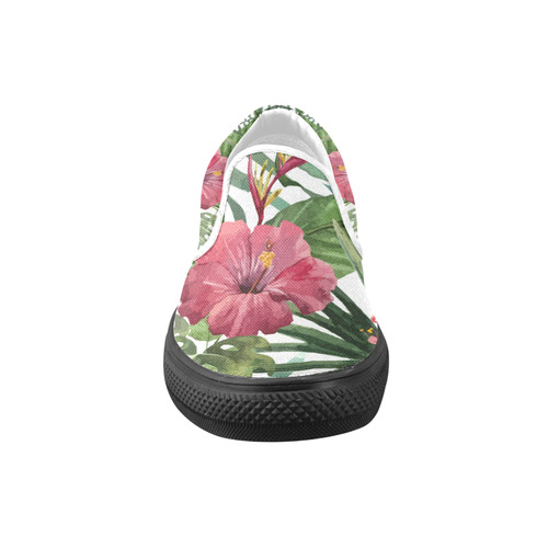 Beautiful Tropical Flowers Nature Floral Women's Unusual Slip-on Canvas Shoes (Model 019)