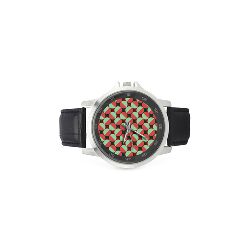 Modernist Geometric Tiles Unisex Stainless Steel Leather Strap Watch(Model 202)