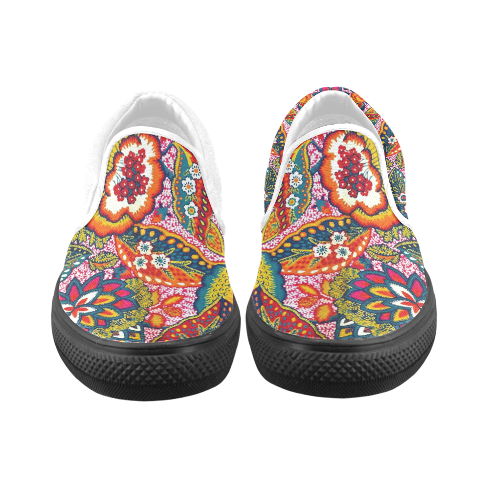 Vintage Floral Colorful Cute Pattern Women's Unusual Slip-on Canvas Shoes (Model 019)
