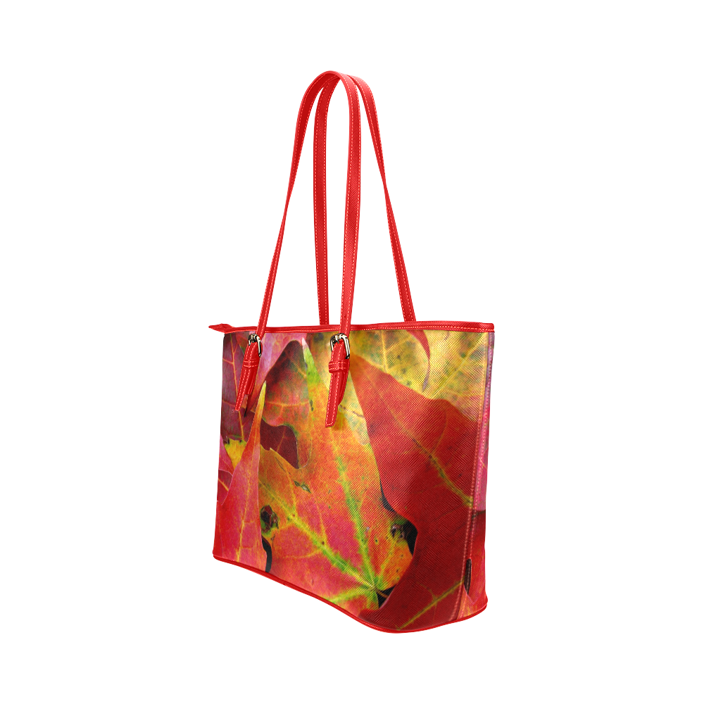 Macro Photo of Colorful Autumn Tree Leaves Leather Tote Bag/Large (Model 1651)