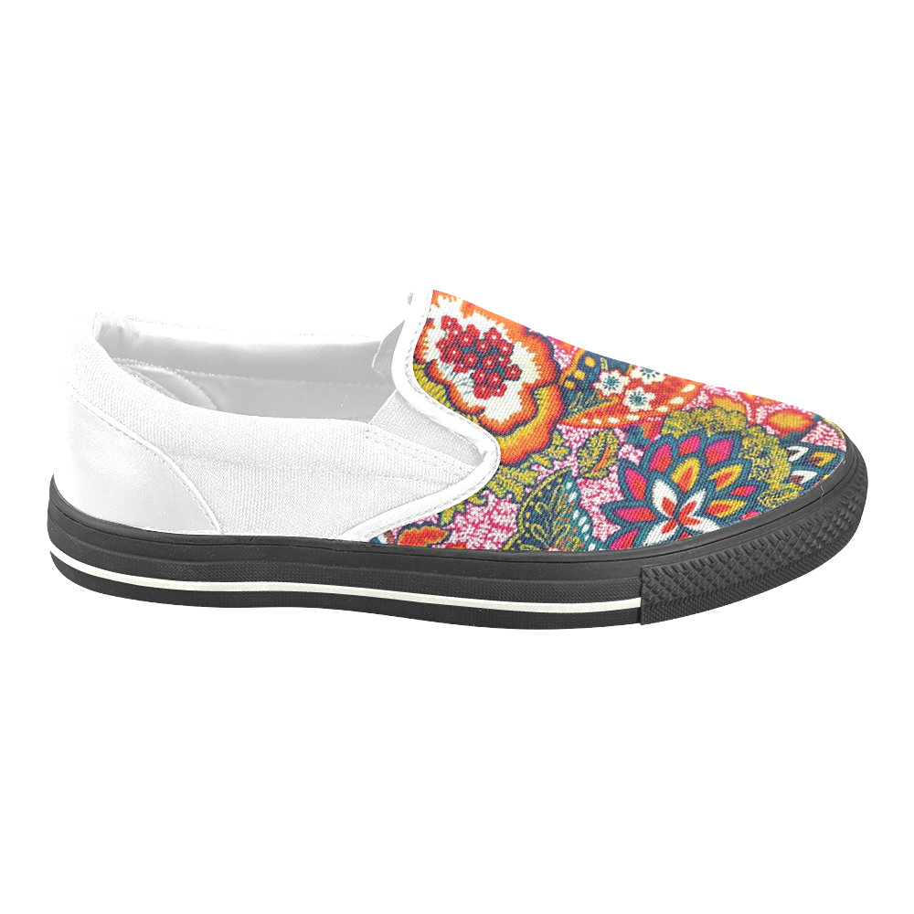 Vintage Floral Colorful Cute Pattern Women's Unusual Slip-on Canvas Shoes (Model 019)