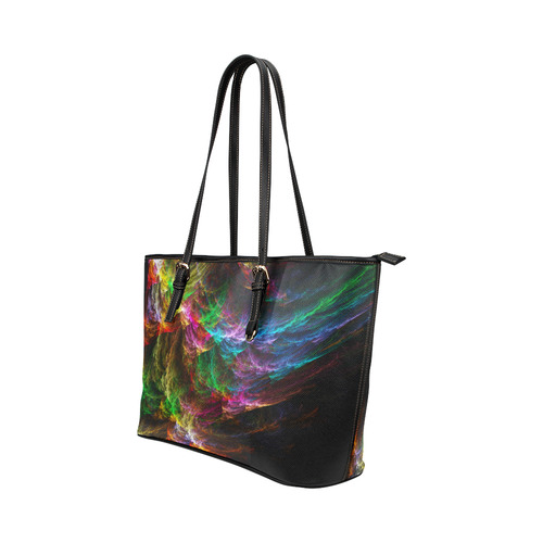 Colorful Abstract Fractal Tornado Leather Tote Bag/Large (Model 1651)
